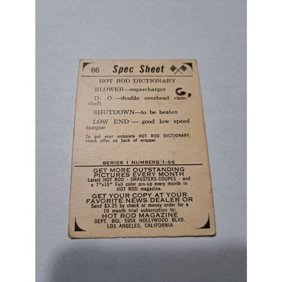 Vintage 1965 Hot Rod Magazine #66 Spec Sheet Hot Rod Dictionary Trading Card - Picture 3 of 4